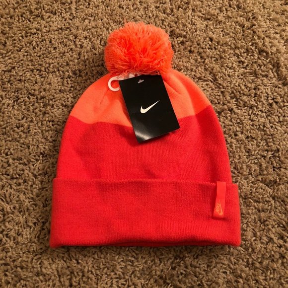 New Nike Womens Pom Pom Beanie Hat Pink